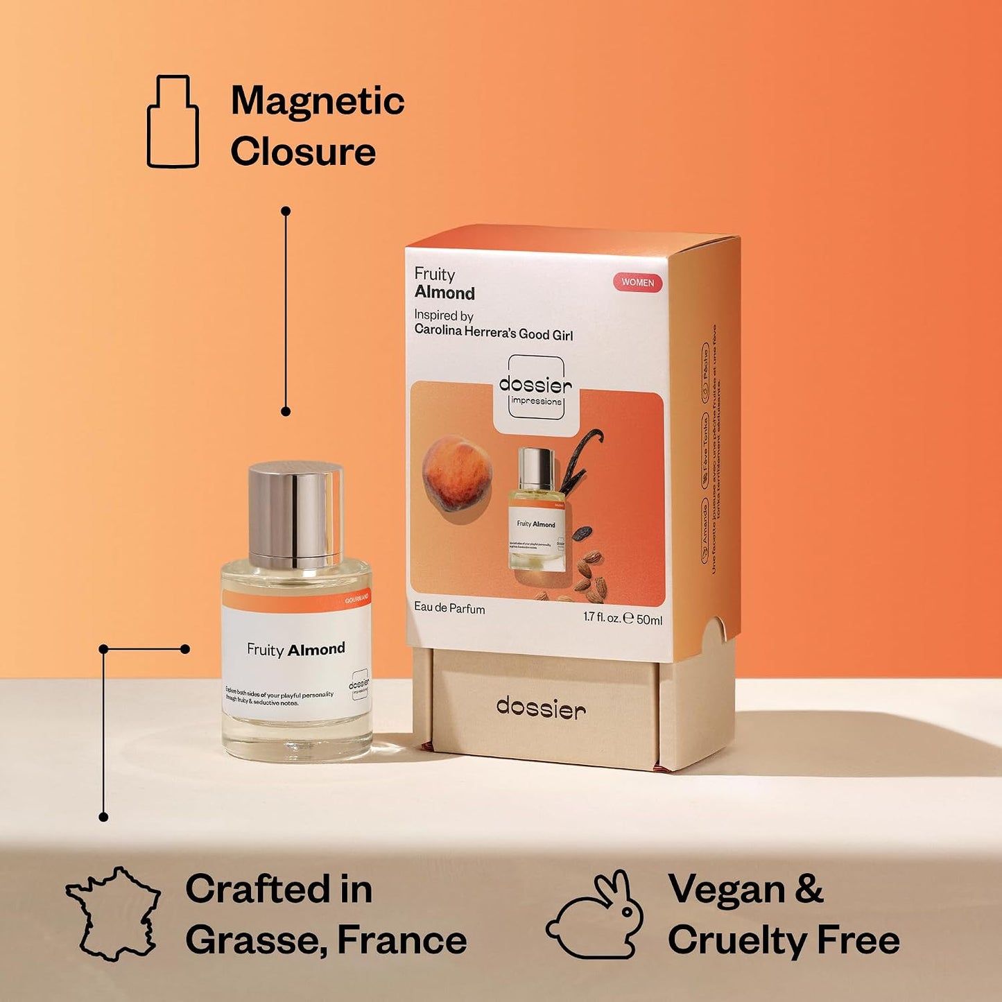 Hot Dossier - Fruity Almond - Eau de Parfum - Inspired by Good Girl - Long-Lasting Fragrance - Feminine - 1.7 fl oz (50ml)