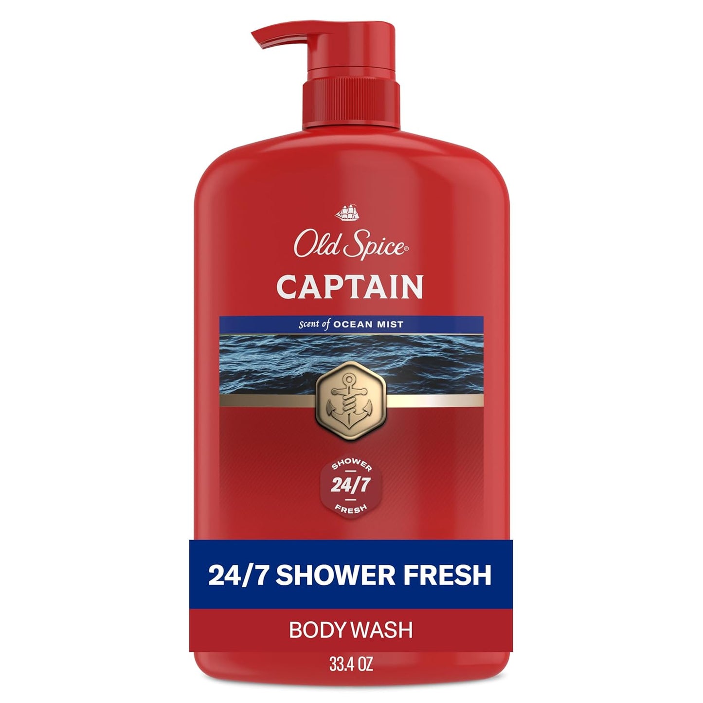 HotOld Spice Refreshing Body Wash for Men, 3X Defense, 24/7 Shower Fresh with Long Lasting Scent, Red Collection, Captain with Bergamot Scent, 33.4 oz