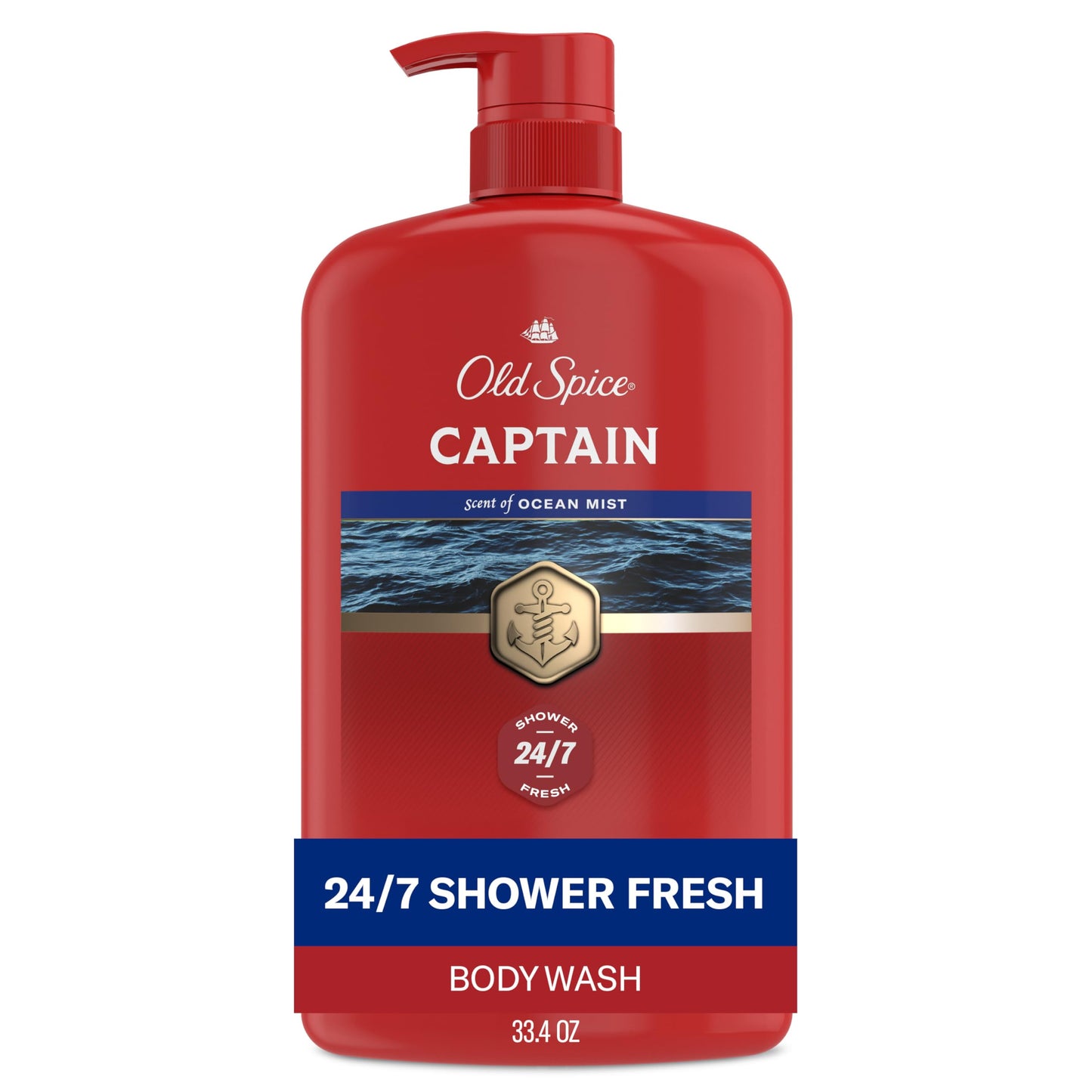 HotOld Spice Refreshing Body Wash for Men, 3X Defense, 24/7 Shower Fresh with Long Lasting Scent, Red Collection, Captain with Bergamot Scent, 33.4 oz