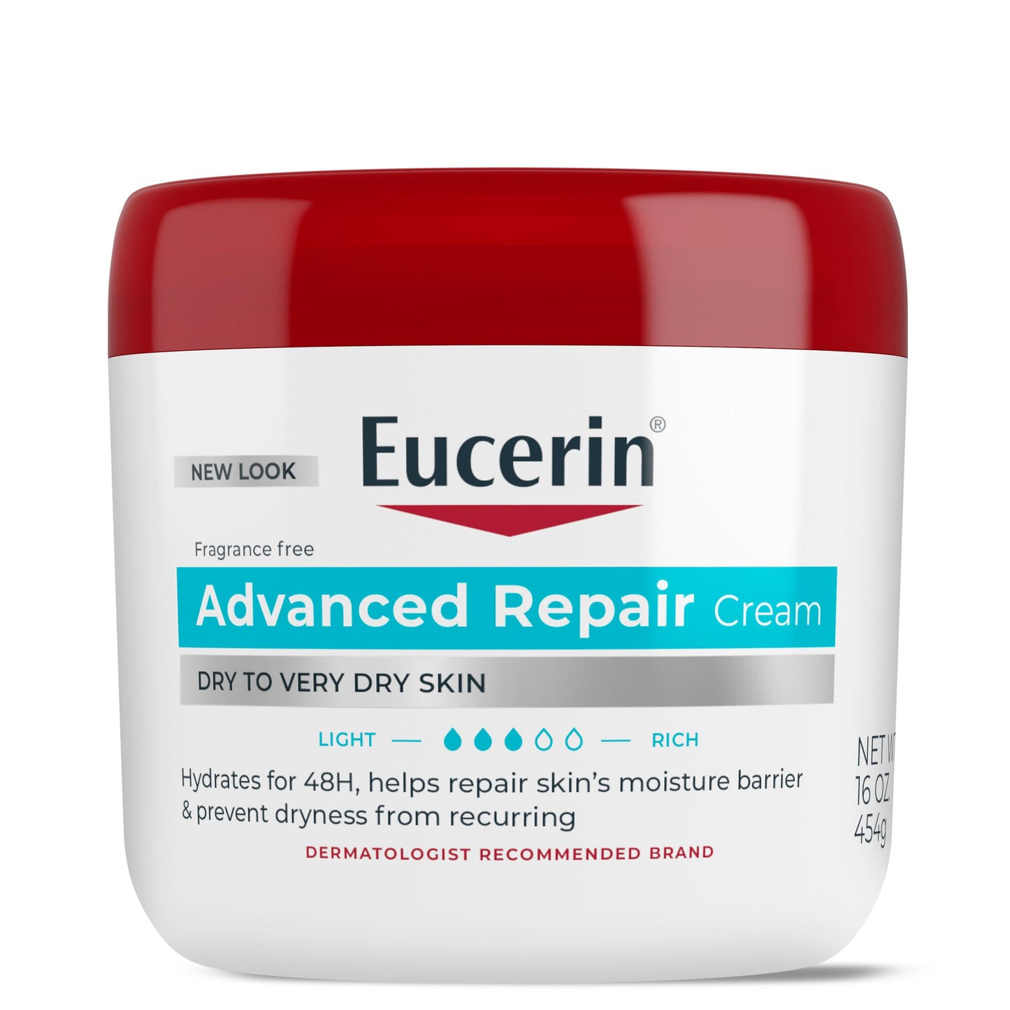 HotEucerin Advanced Repair Body Cream, Urea Enriched, Unscented Body Cream for Dry Skin With Triple Moisturizing Complex, 16 OZ Jar