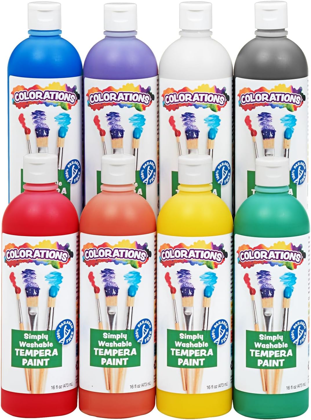 Hot Colorations Paraben-Free Simply Washable Tempera Paint, Rainbow Plus 8-Pack | Matte Finish, Vibrant Colors, Non-Toxic, Classroom Supplies, School & Craft Art Supply Set, 16 oz Each