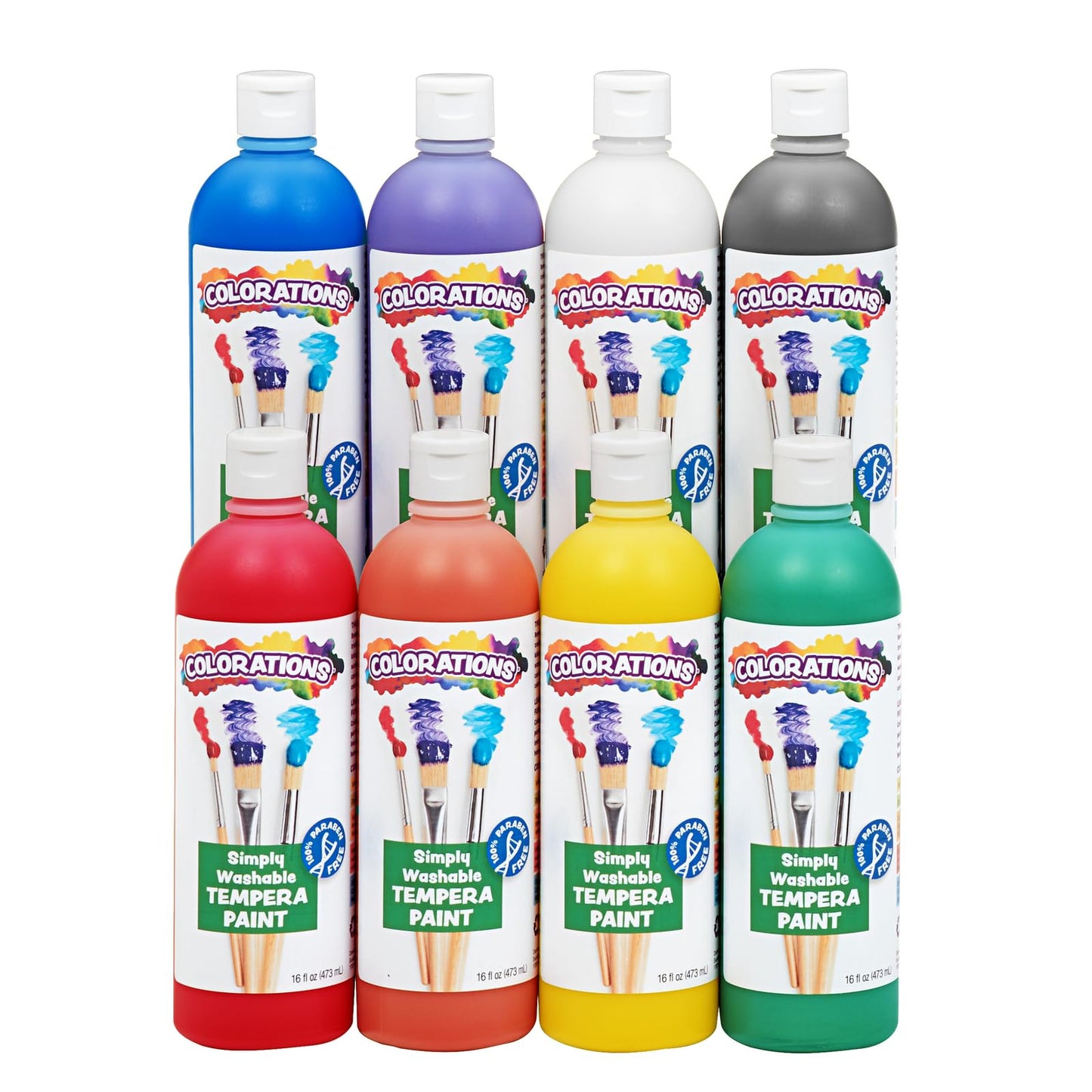 Hot Colorations Paraben-Free Simply Washable Tempera Paint, Rainbow Plus 8-Pack | Matte Finish, Vibrant Colors, Non-Toxic, Classroom Supplies, School & Craft Art Supply Set, 16 oz Each