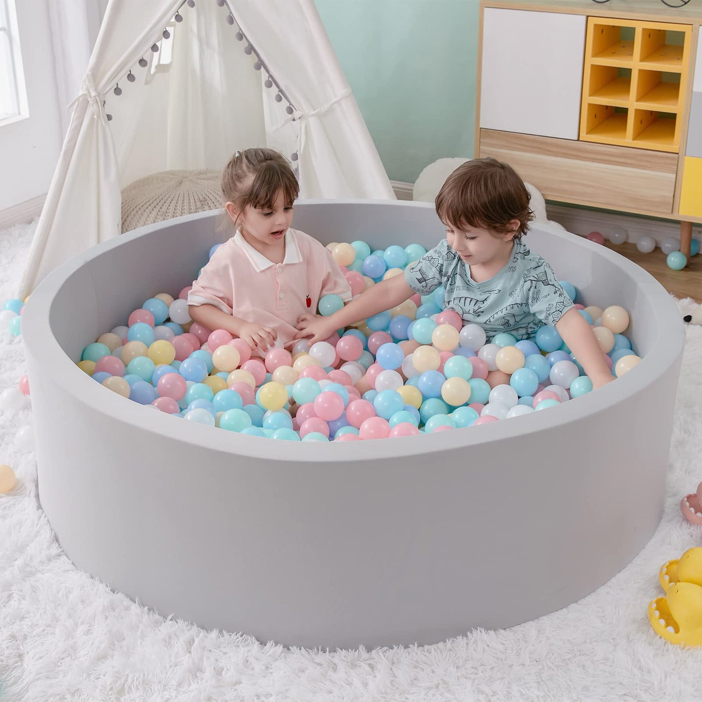 Hot SHJADE Foam Ball Pit, 35.4"x 11.8" Ball Pits for Toddlers-Grey | Soft Memory Sponge Round Playpen Ball Pool for Kids, Ideal Gift for Babies, Indoor and Outdoor Game, Balls not Included