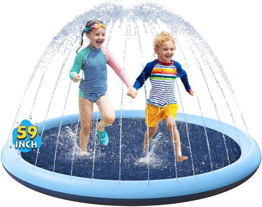 HotVISTOP Non-Slip Splash Pad for Kids and Dog, Thicken Sprinkler Pool Summer Outdoor Water Toys - Fun Backyard Fountain Play Mat for Baby Girls Boys Children or Pet Dog (59 inch, Blue&Blue)