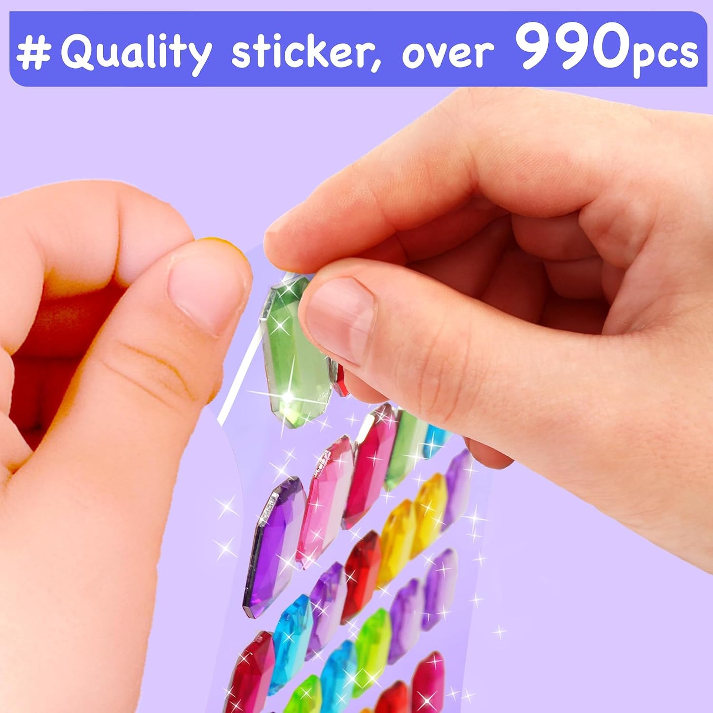 HotEZCRA Gem Sticker Kit for Kids - 990+ Stickers, 8 Unicorn Princess Themes | Diamond Art Stickers and Gem Craft Set. Mess-Free and DIY Arts and Crafts. Birthday and Holiday Gift for Girls Ages 3-8.