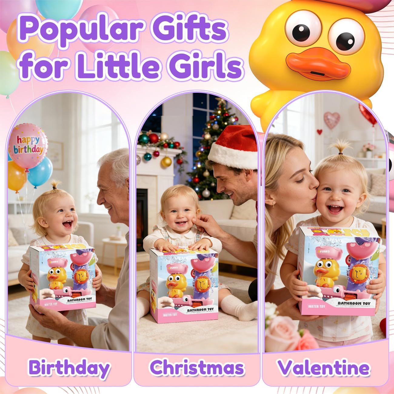 Hot Bath Toys for Kids Ages 1-3: Toddler Bath Toys for 1 2 3 Year Old Girl Gifts - Pink Bathtub Toy for Toddlers 2-4 - Baby Girl Gifts 12+ Months