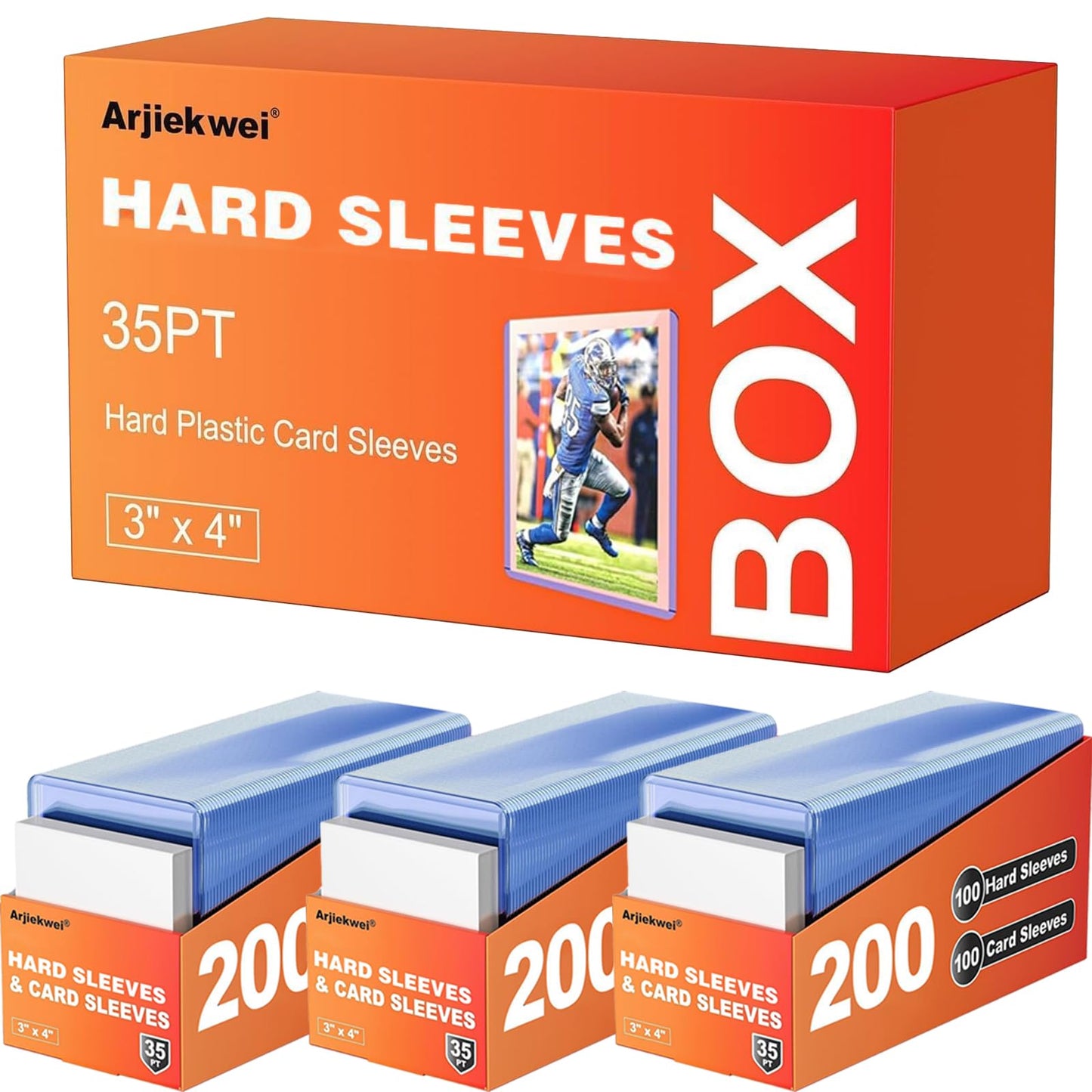Hot200 Card Sleeves Hard Plastic, Arjiekwei 3"X 4" Baseball Cards Protectors Plastic, Trading Card Holder for Trading Sports Baseball Football Game Cards (100 Hard Sleeve + 100 Soft Sleeves)