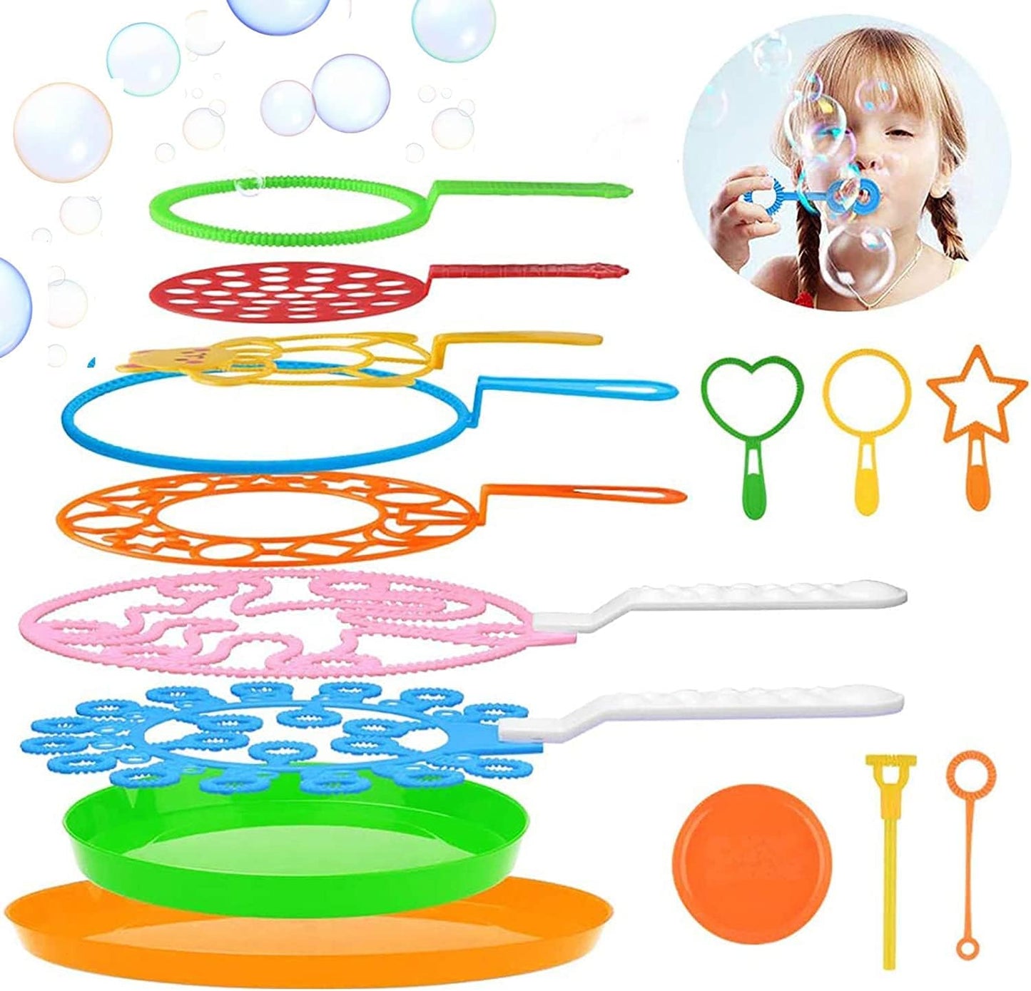 Hot B bangcool Bubble Wands Set - Big Bubbles Wand Funny Bubbles Maker with Tray, Nice for Outdoor Playtime & Birthday Party & Games, Suitable for All Age People
