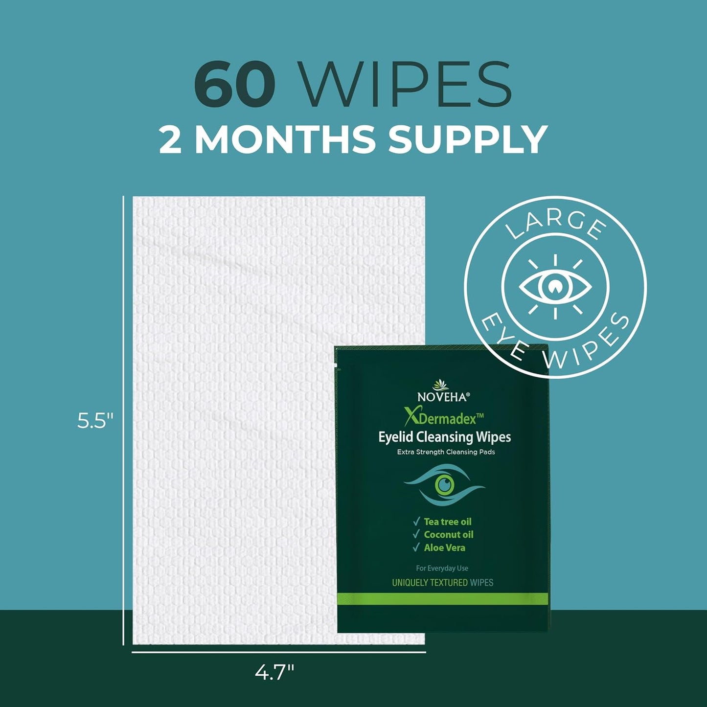 HotNOVEHA Demodex Eyelid & Lash Wipes | Box Of 60 Individually Wrapped Extra Strength Cleansing Eyelash Wipes - Battle Itchy & Irritated Eyes associated with Demodex Mites, Naturally Remove debris