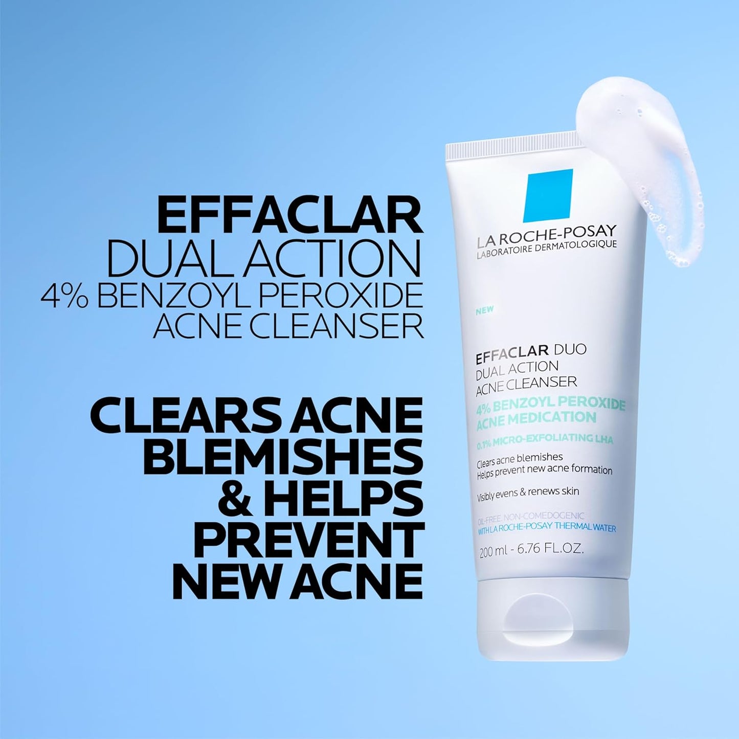 HotLa Roche-Posay Effaclar Dual 4% Benzoyl Peroxide Acne Face Wash 6.76oz | Acne treatment with LHA exfoliant helps clear and prevent blemishes. Paraben free, oil free acne wash.