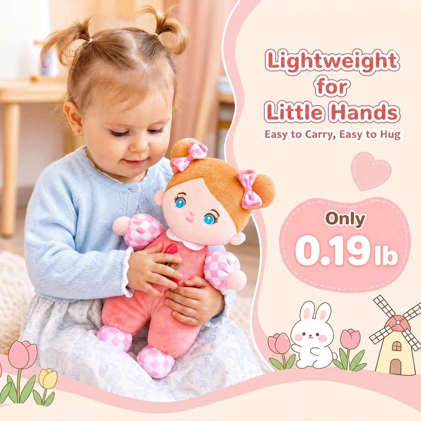 Hot OUOZZZ Soft Plush Baby Doll 10" Tulip Pink Snuggle Buddy | First Birthday Toys for 1 Year Old Girl, Ideal 1 Year Old Girl Gifts & Baby Girl Gifts, Cuddly Toy for Infants & Toddlers