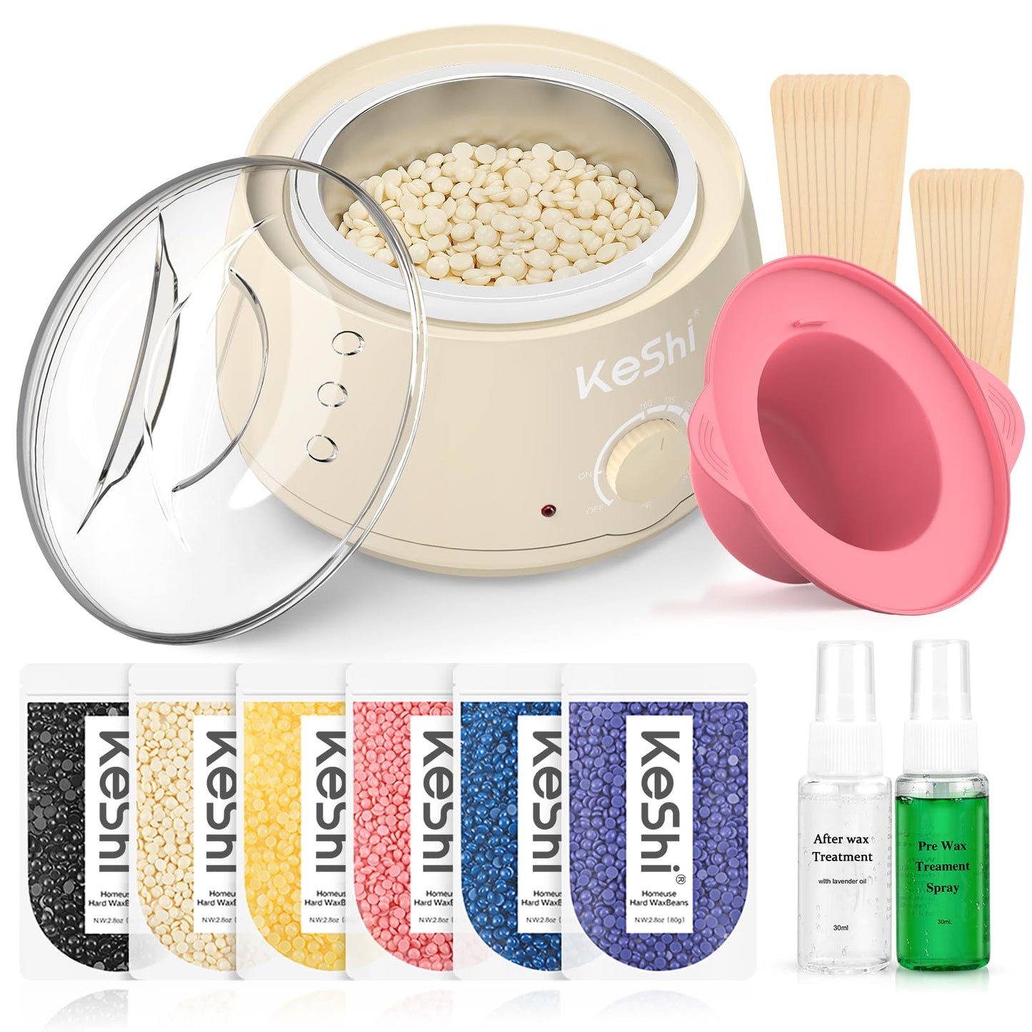 HotKeShi Waxing Kit, Painless Hair Removal Wax Warmer with 6 Bags Hard Wax Beans for Full Body, Legs, Face, Eyebrows & Bikini— Ideal for Both Women & Men