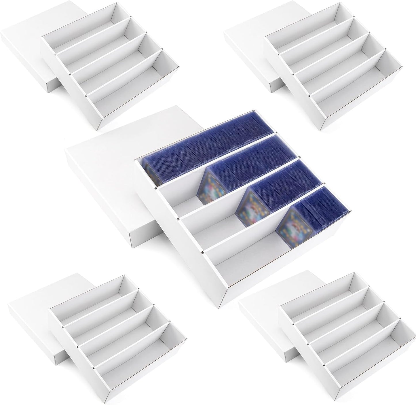 Hot 5-Pack Toploader Trading Card Storage Box, 4 Row 3200 Count White Cardboard Storage Box for Basketball/MTG/TCG/Sports/Game Cards Organizer and Collection