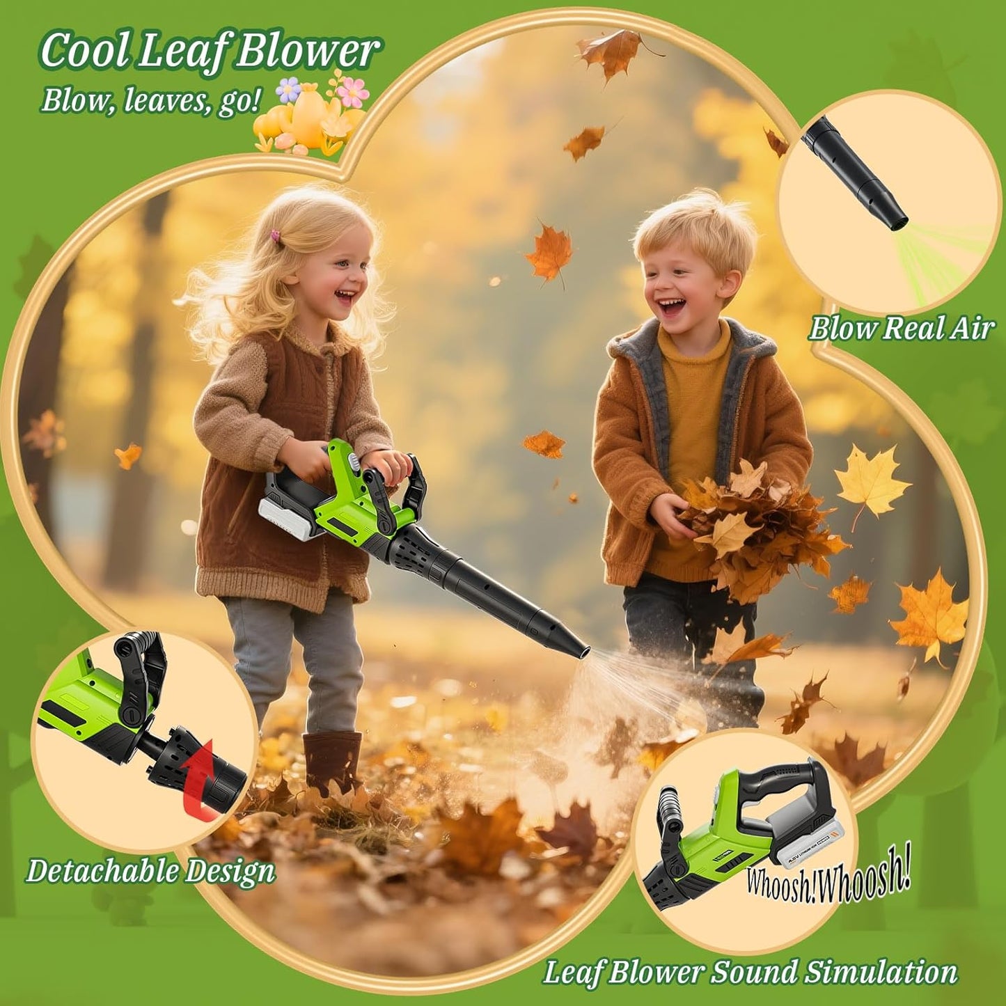 HotKids Tool Set, 3-IN-1 Toddler Power Garden Tools with Sounds & Lights, Volume+/-, Toy Weed Wacker, Leaf Blower&Hedge Trimmer, Outdoor Play Toy Tools, Christmas Birthday Gifts for Boy Toys 3 4 5 6 7 8+