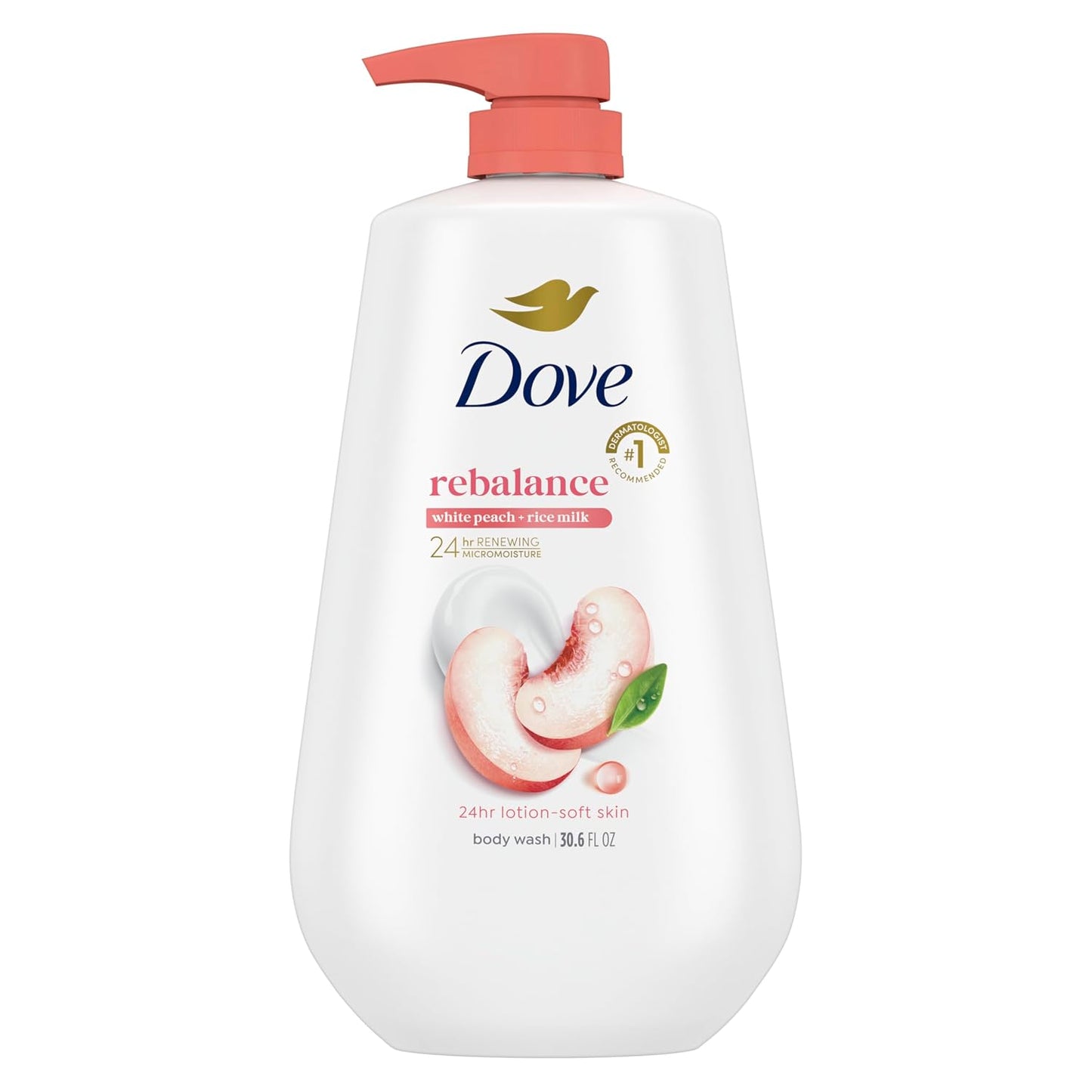 HotDove 24hr Lotion Body Wash Rebalance White Peach & Rice Milk, 30.6 oz | Moisturizing body wash with MicroMoisture and a calming peach scent