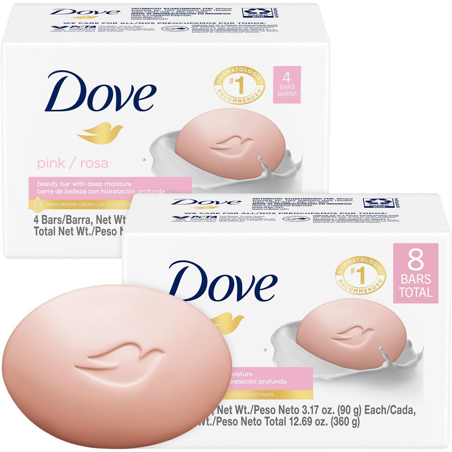 HotDove Pink Rosa Beauty Bar Soap 8 Count, Moisturizing Cleanser, 3.75 oz I Moisturizing beauty bar for soft, smooth skin with a delicate floral scent