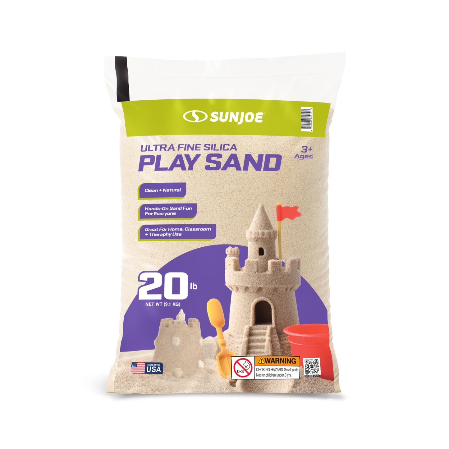 Hot Sun Joe Silica Play Sand for Sandbox, Sensory Table & Gardens, Ultra Fine, 50 Lb Bag - Indoor & Outdoor Craft Accessory for Molding, Digging & Sculpting, PLYSAND50