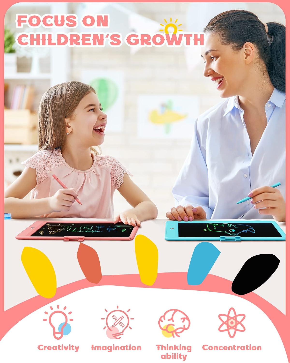 HotBravokids 10 Inch LCD Writing Tablet for 3-8 Year Olds - Electronic Drawing Pad and Doodle Board as Educational Birthday Gifts for Girls and Boys (Pink)