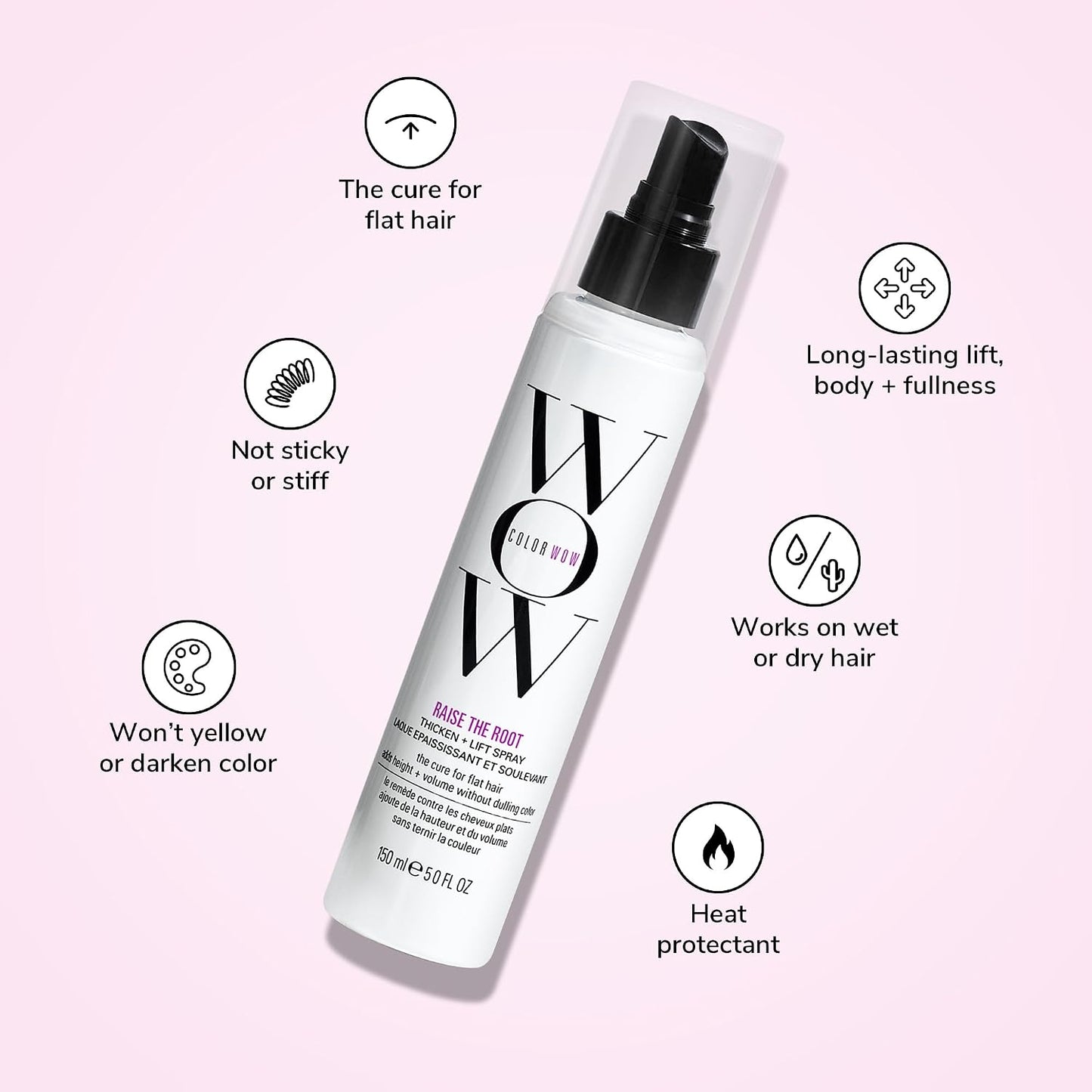 HotCOLOR WOW Raise the Root Thicken and Lift Spray, Root Lift and Volume Spray for Fine Flat Hair