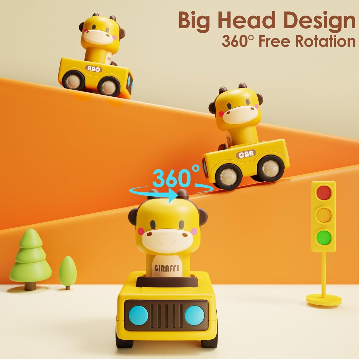 HotiPlay, iLearn Press to Go Car Toys for Toddlers 1-3, Baby Animal Racing Cars, Infant Play Vehicle Set, Baby Push Go Friction Car Toys for 6-9-12-18 Months, 1st Birthday Gifts for 1-2 Years Old Boys