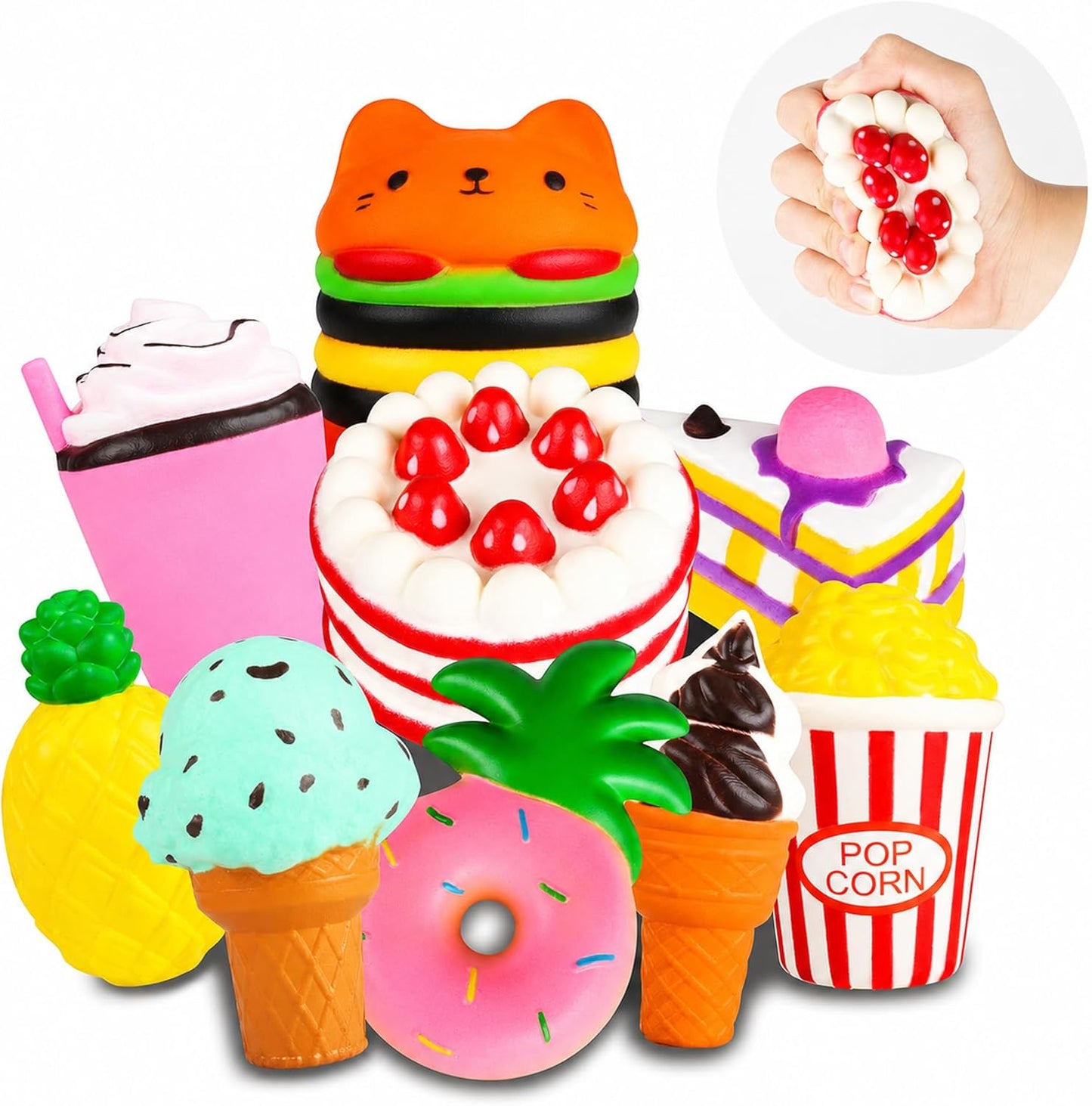 HotSlow Rising Jumbo Squishies Toys Set - 9 Pack Soft Kawaii Squishy Hamburger Popcorn Cake Ice Cream Donut Stress Relief Squeeze Toy for Boys and Girls