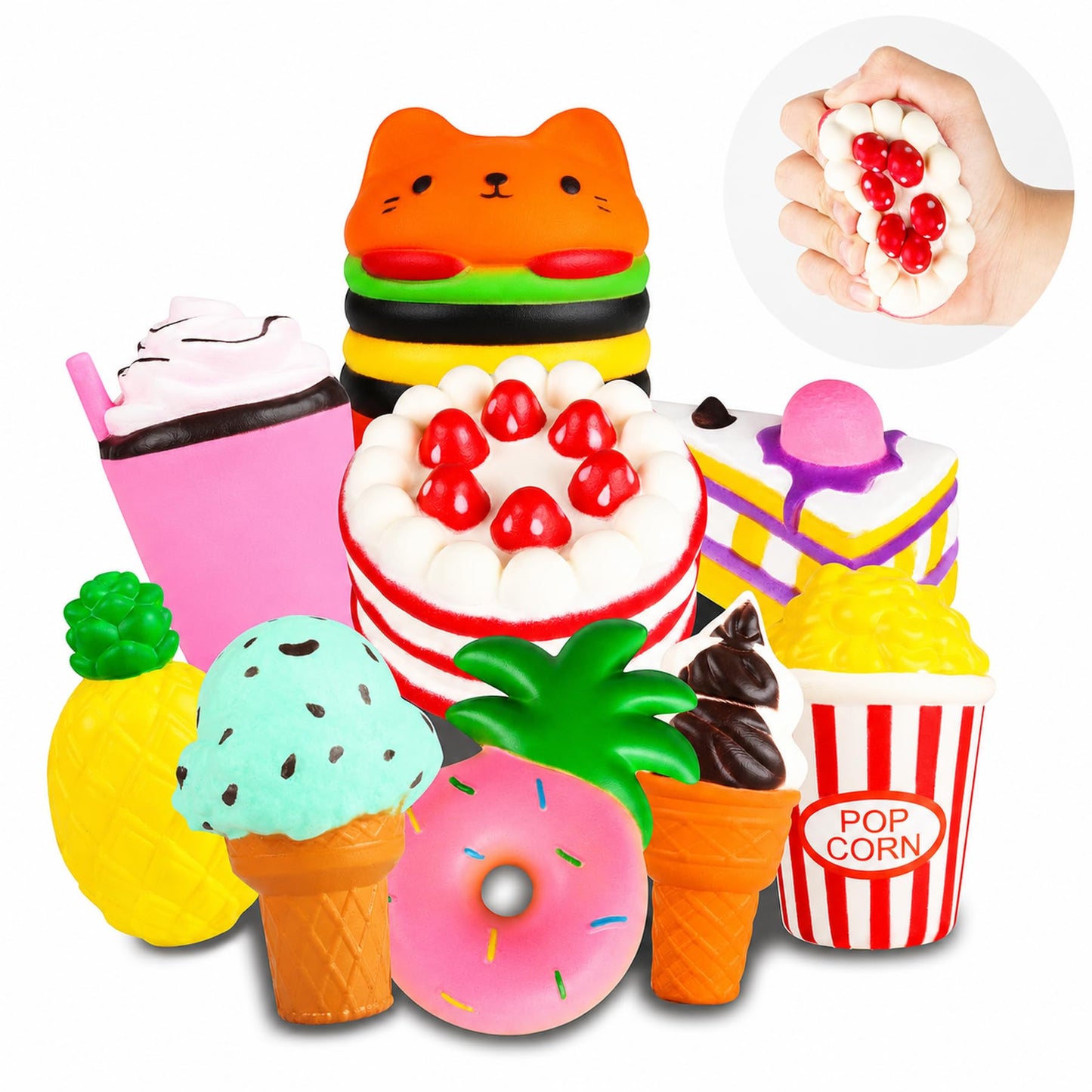 Hot Slow Rising Jumbo Squishies Toys Set - 9 Pack Soft Kawaii Squishy Hamburger Popcorn Cake Ice Cream Donut Stress Relief Squeeze Toy for Boys and Girls