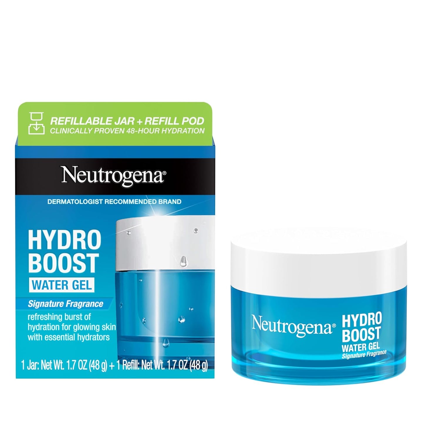 HotNeutrogena Hydro Boost Water Gel Face Moisturizer Starter Kit, includes Refillable Jar + Refill Pod, with Hyaluronic Acid for a Burst of Hydration & Dewy Skin, 1.7 oz Each