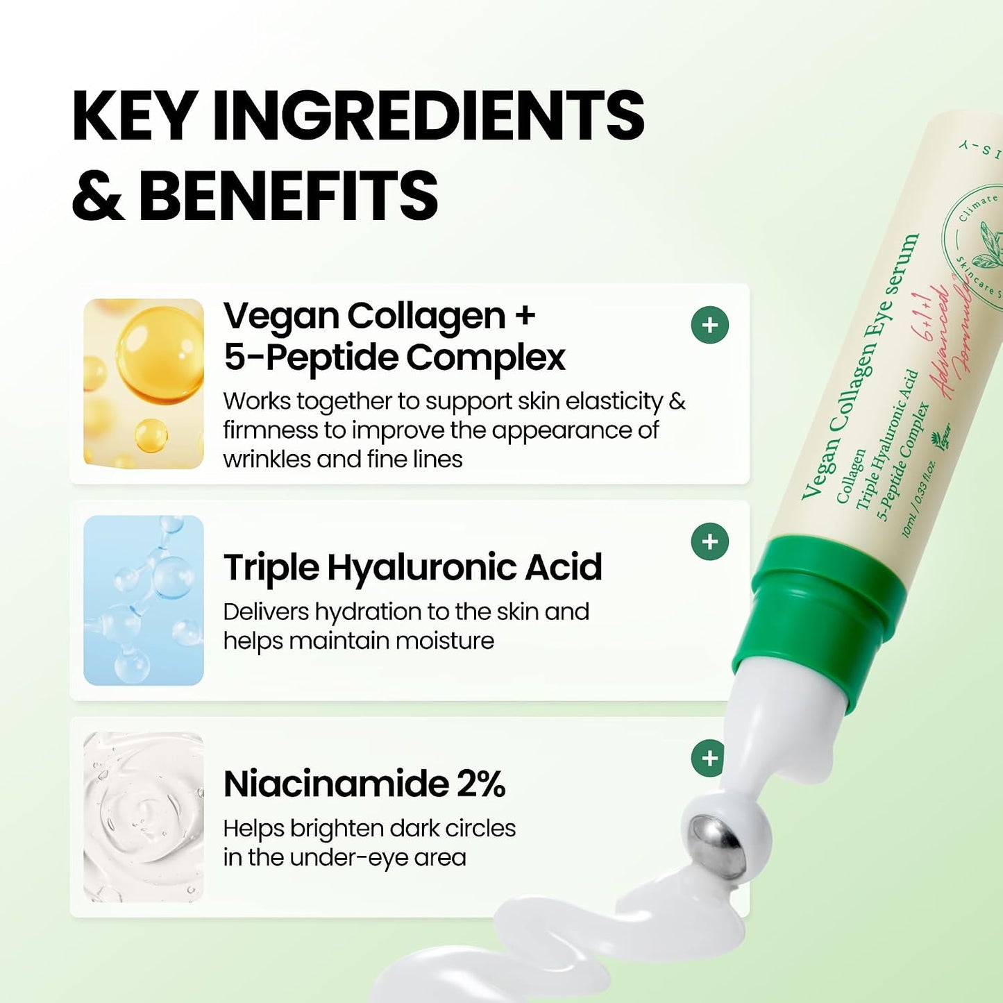 HotAXIS-Y Vegan Collagen Eye Serum - K Beauty Triple Hyaluronic Acid & Peptide Collagen Serum Improve Skin Elasticity, Reduce Fine Lines & Dark Circles - Vegan Korean Skin Care Eye Cream (0.33 fl. oz.)