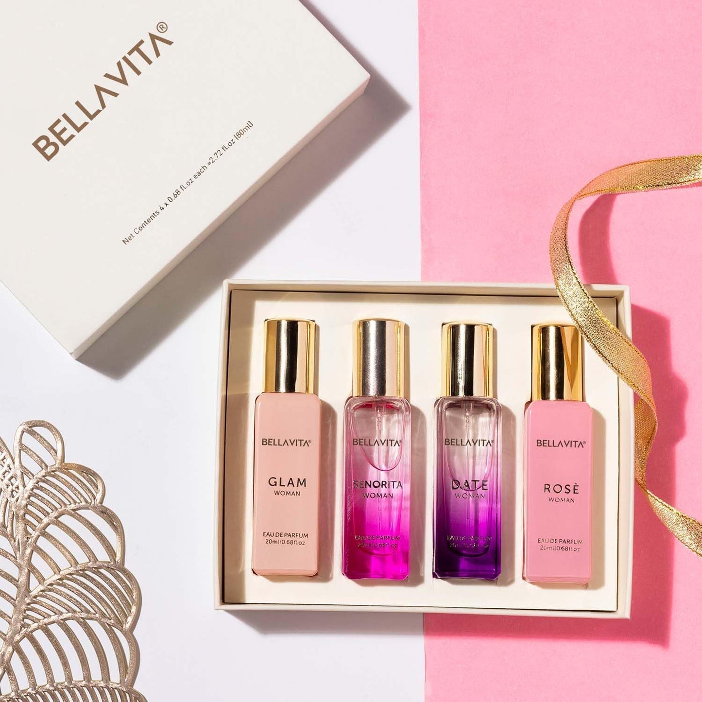 Hot Bellavita Luxury Women's Perfume Gift Set with Rose, Senorita, Date, and Glam | 80ml | Perfume for Women | Pink Pepper, Yuzu and Floral Peach | Long Lasting Fragrance |Mother's day present