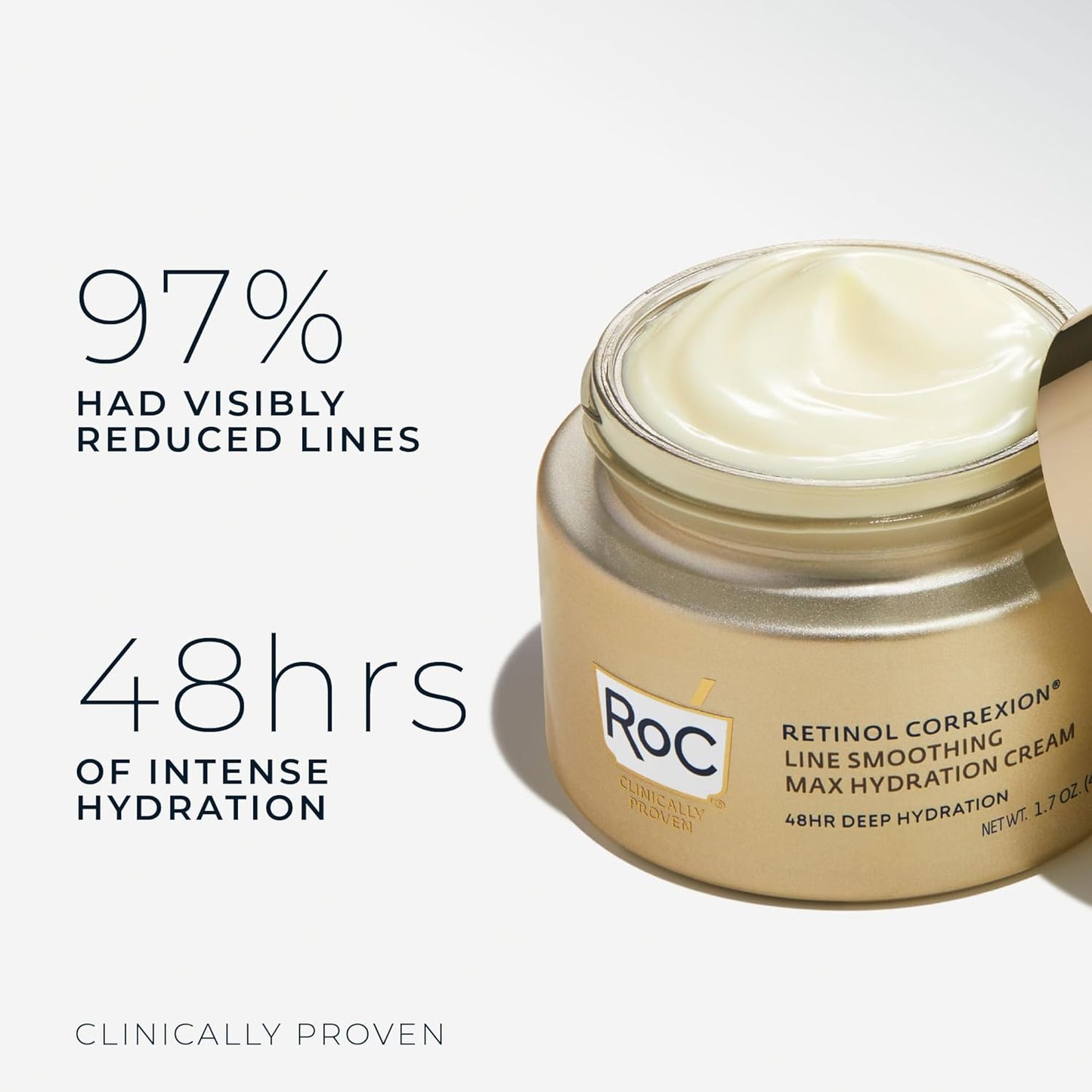HotRoC Retinol Correxion Max Daily Hydration Anti-Aging Face Moisturizer with Hyaluronic Acid, Oil Free Skin Care Cream for Fine Lines, Dark Spots, Post-Acne Scars, Retinol Moisturizer, 1.7 Ounces