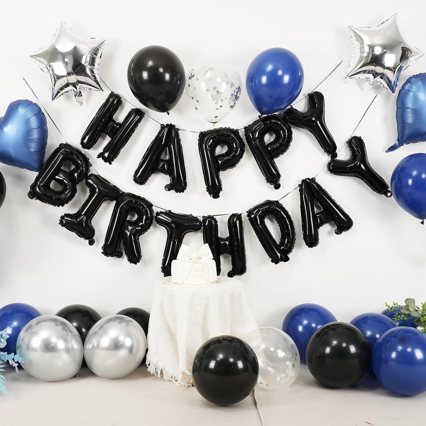 HotNavy Blue and Black Birthday Decorations for Men,Blue Black White Balloons Happy Birthdays Balloon Banner Silver Confetti Balloons for Men Boy Girls Women Adults Birthday Party Decorations
