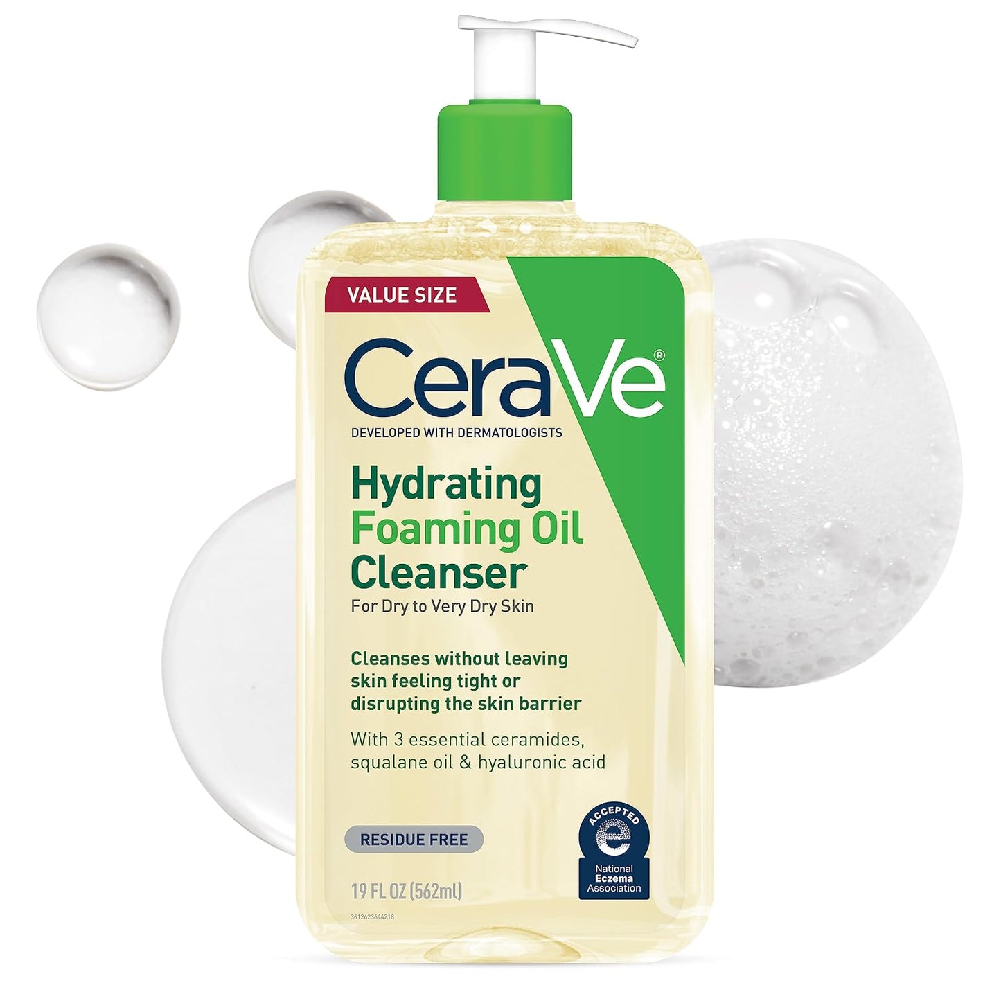 HotCeraVe Hydrating Foaming Oil Facial Cleanser with Hyaluronic Acid, 19oz | Face and body wash with squalane oil and ceramides in a fragrance free, residue free formula for dry to very dry skin.