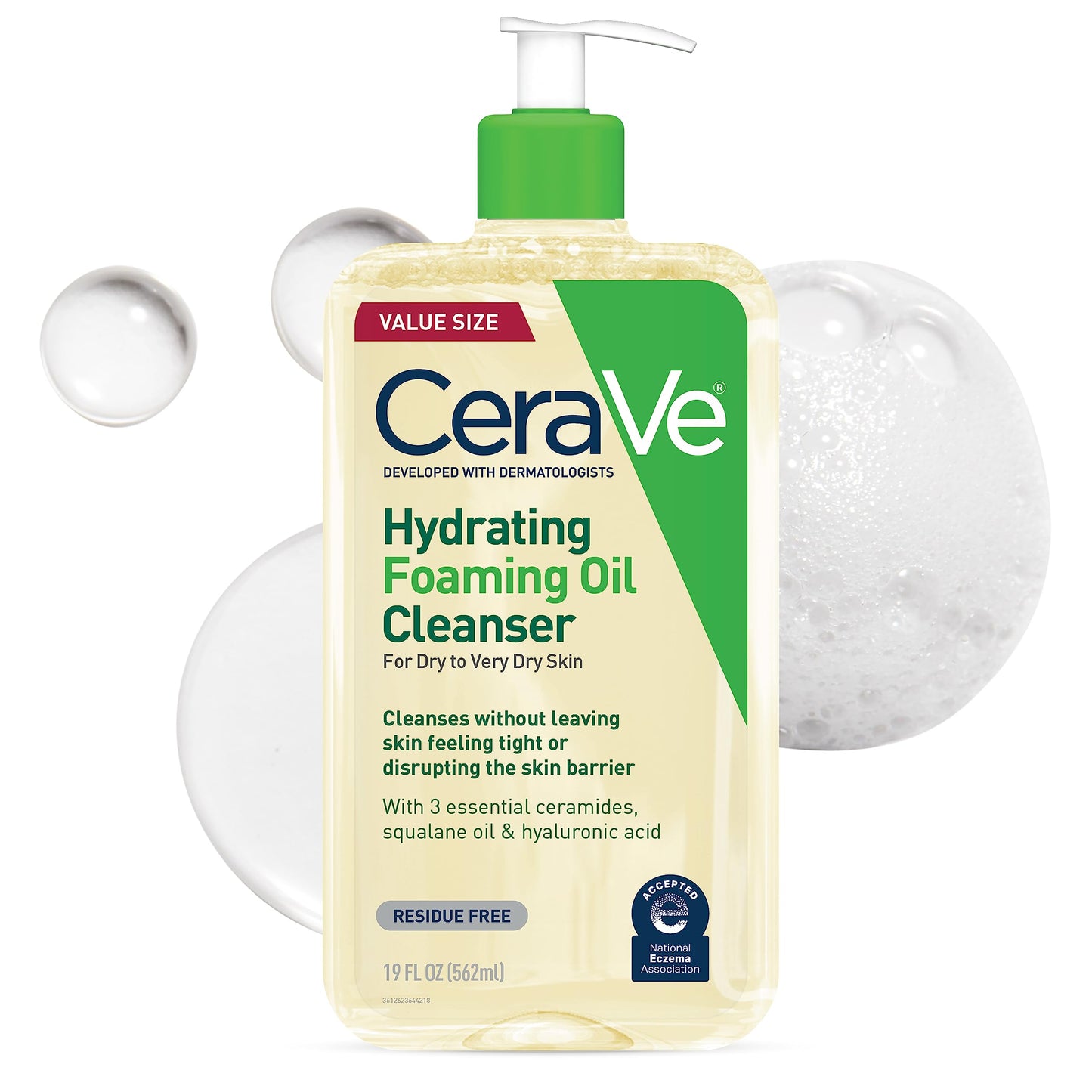 HotCeraVe Hydrating Foaming Oil Facial Cleanser with Hyaluronic Acid, 19oz | Face and body wash with squalane oil and ceramides in a fragrance free, residue free formula for dry to very dry skin.