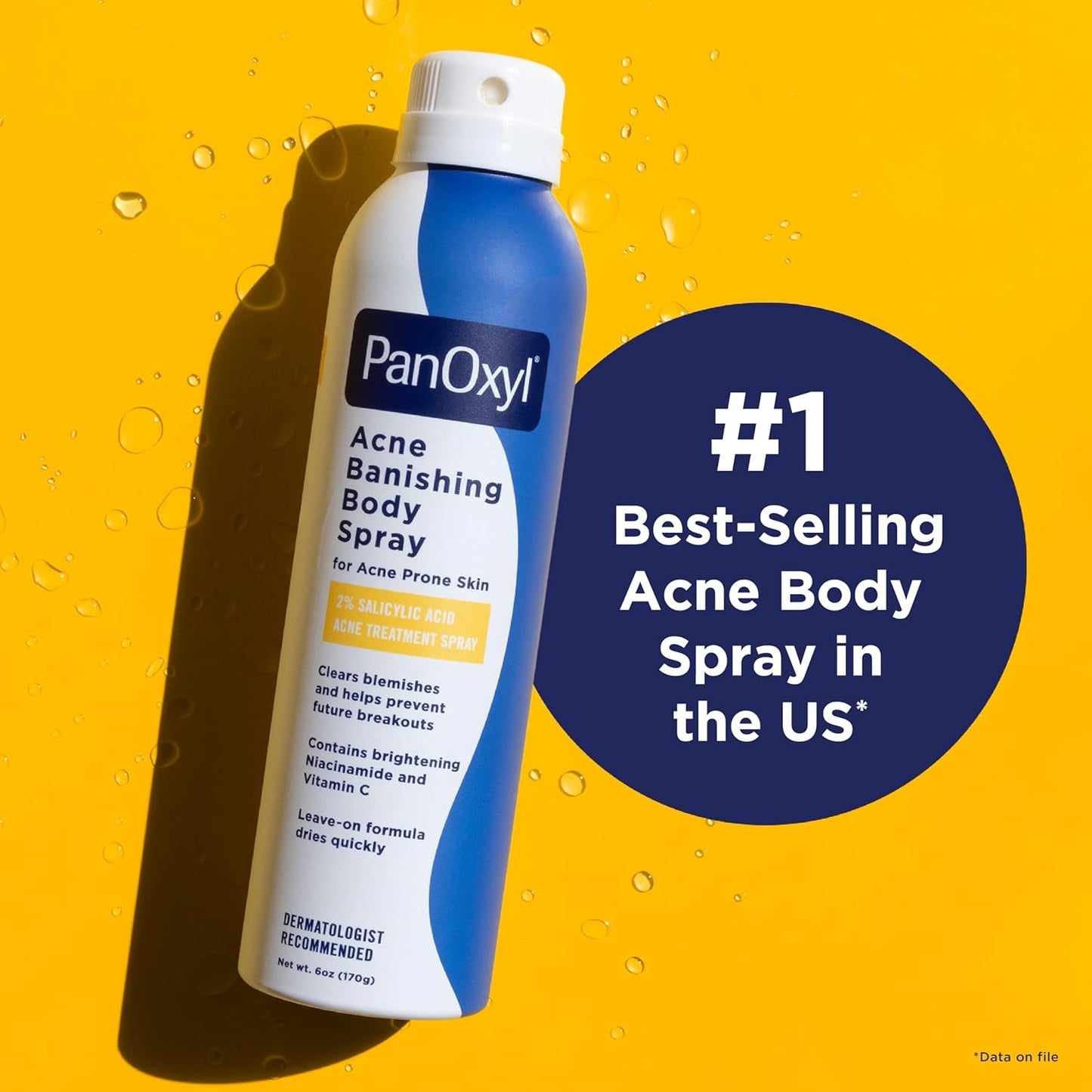 HotPanOxyl Acne Banishing Body Spray with 2% Salicylic Acid, Pimple Treatment Spray to Clear Stubborn Breakouts, 360-Degree Spray Nozzle, Skin-Brightening Niacinamide, Vitamin C, Witch Hazel, Aloe, 6 Oz