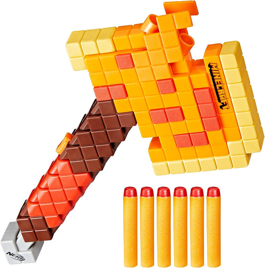 Hot NERF Minecraft Firebrand, Dart Blasting Axe, 6 Elite Foam Darts, Design Inspired by Minecraft Axe in The Game, Pull Down Priming, Minecraft Toys