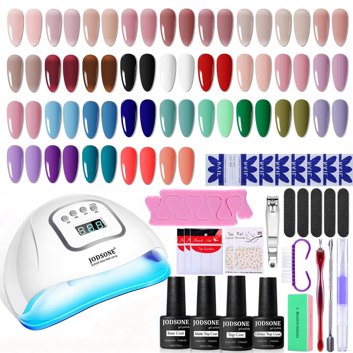 HotJODSONE Gel Nail Polish Kit with U V Light 32 Colors Gel Polish Nail + 4 Functional Adhesive Bottles Kit Soak Off Manicure Tools Gifts for Women