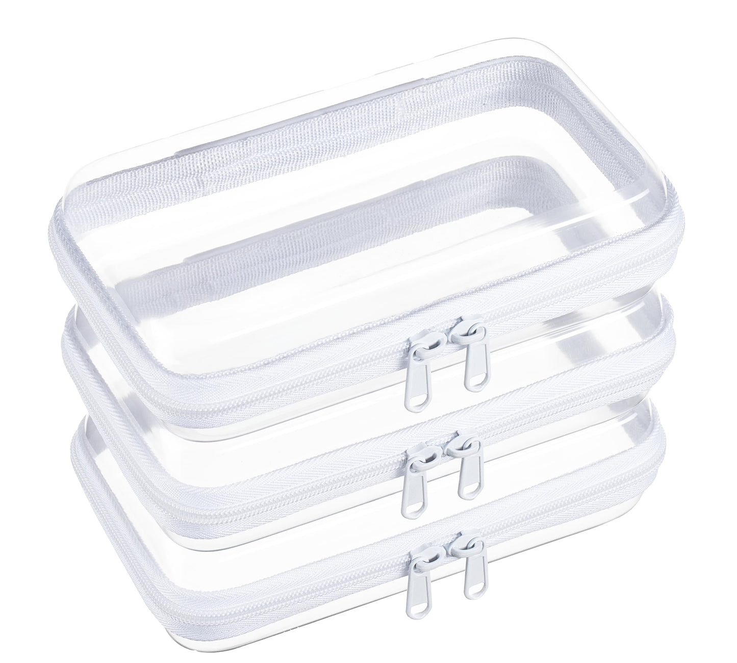 Hot4 pcs Clear Zipper Pouches,Hard Shell Zipper Case | Toiletry Bag for Travel, CLear Diaper Bag, Toiletry Pouch, Travel Organizer, Cosmetic Bag,Toy Storage Bins (M+3S)