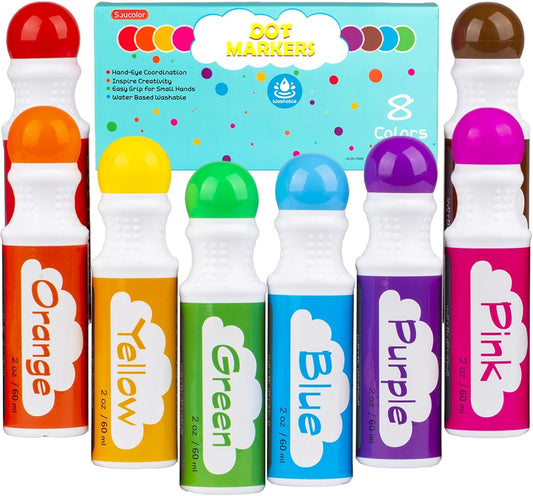 HotDot Markers for Toddlers Kids, Bingo Daubers Washable Art Markers 8 Colors | Toddlers Arts and Crafts Supplies, Kids Painting Drawing Coloring Supplies, Dot Paint Craft Kit Preschool Learning,Non-Toxic