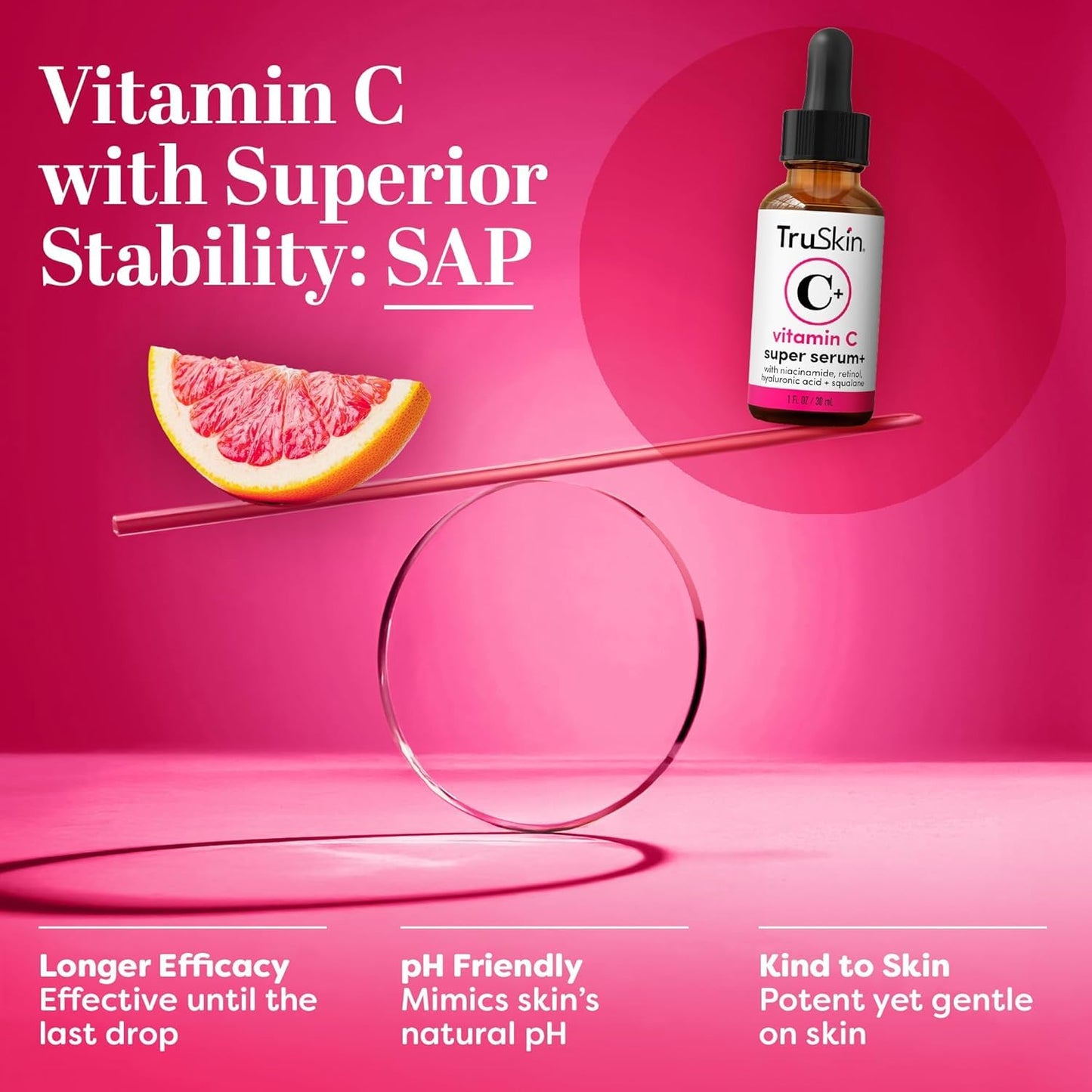 HotTruSkin Vitamin C Super Serum for Face - Five Skin Benefits in One Serum with Vitamin C, Retinol, Niacinamide, Hyaluronic Acid & Squalane - Brighten, Firm & Smooth the Look of Skin - 1 fl oz
