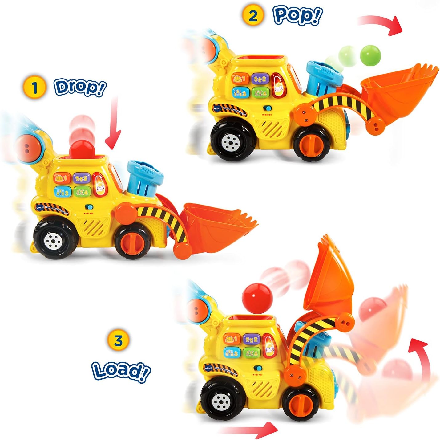 HotVTech Pop-a-Balls Push and Pop Bulldozer, Yellow