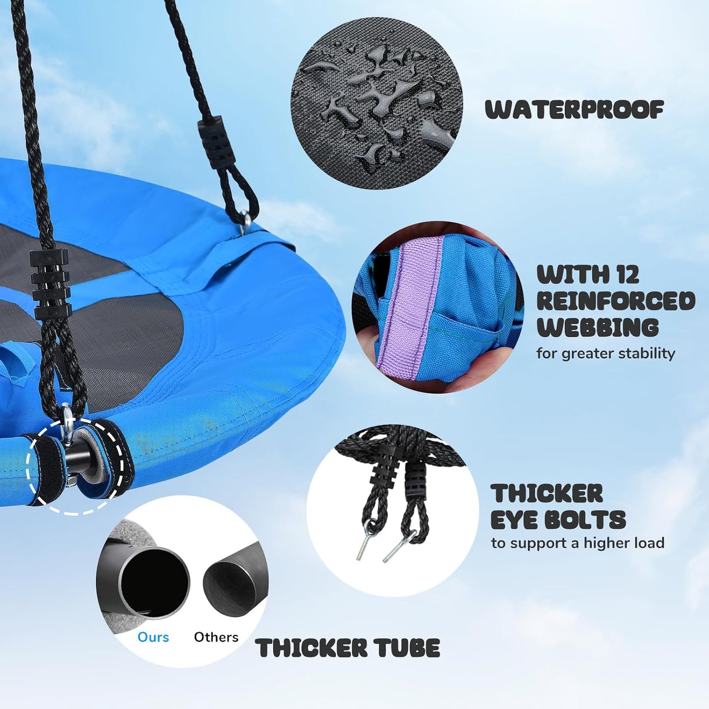 Hot Trekassy 700lb 40 Inch Saucer Tree Swing for Kids Adults Outdoor 900D Oxford Waterproof with 2pcs Tree Hanging Straps, Steel Frame and Adjustable Ropes Blue