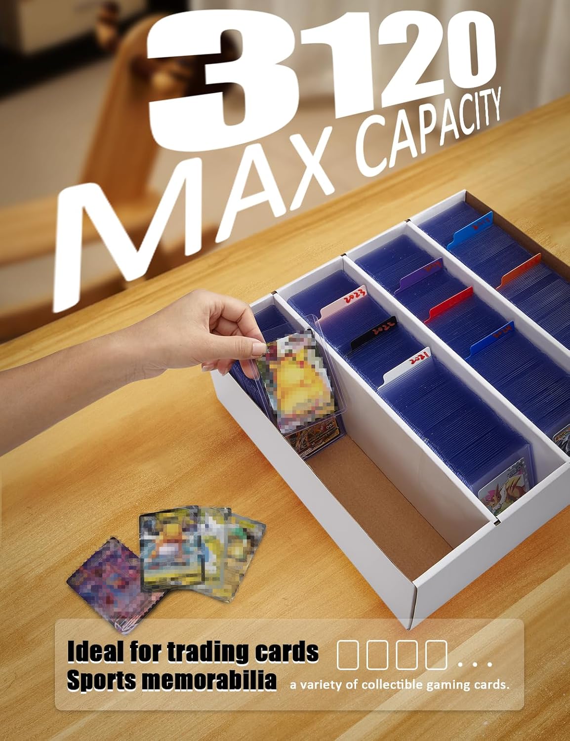 Hot4 Pack Sports Card Boxes 3120 Count Cardboard Card Storage Box White Bulk Card Storage Baseball Card Boxes with 10 Dividers Sports Cards Storage Box for Card Game Baseball Card Storage Boxes