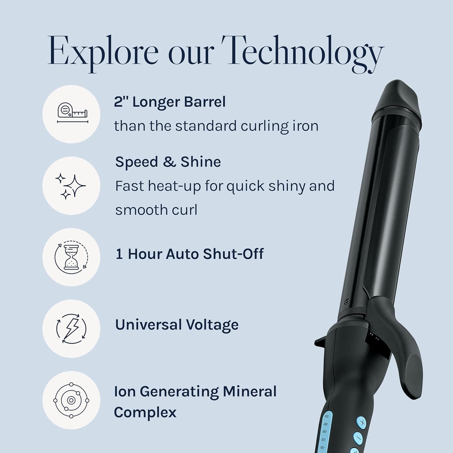 HotBio Ionic Long Barrel Curling Iron with Moisture Heat Technology & NanoIonic MX Versatile Curling Wand - Multiple Barrel Sizes for Tight, Classic, Loose & Soft Curls