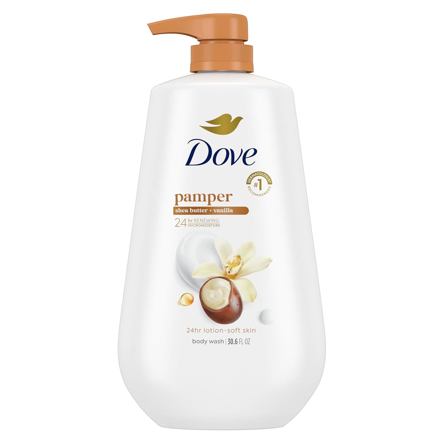 HotDove 24hr Lotion Body Wash Pamper Shea Butter & Vanilla, 30.6 oz | Moisturizing body wash with MicroMoisture for 24-hour hydration and lotion-soft skin