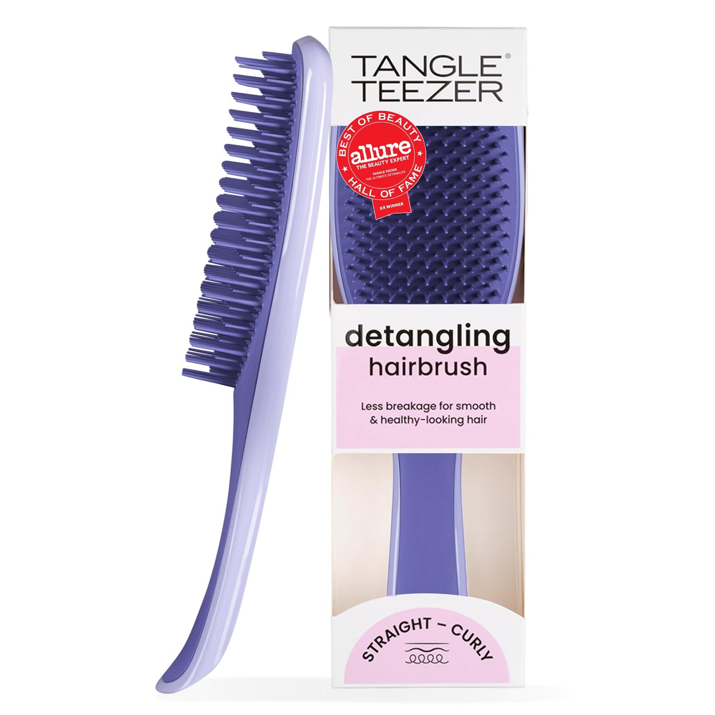 HotTangle Teezer Ultimate Detangler Brush, Straight to Wavy, Millennial Pink | Patented two-tier, regular-flex teeth reduce breakage & split ends on wet or dry hair; Shower-friendly hairbrush for all ages