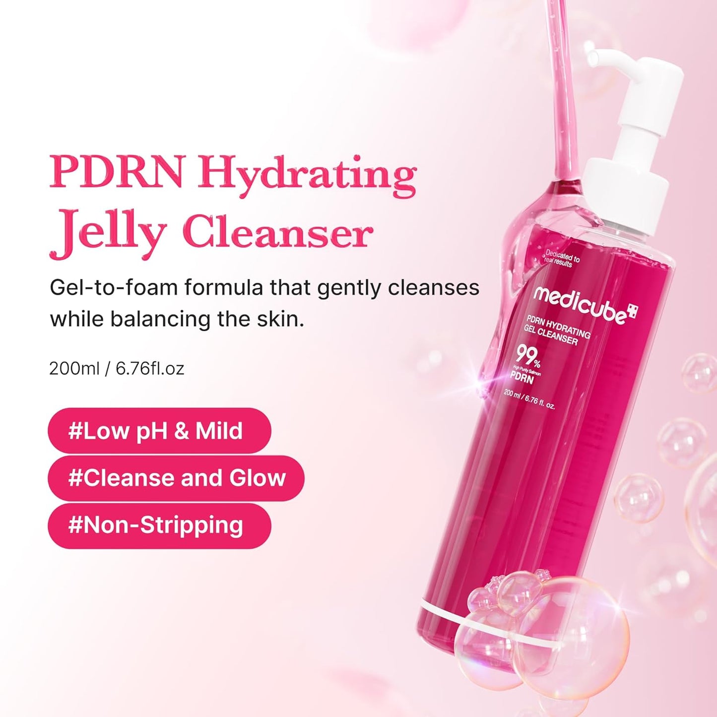 Hotmedicube PDRN Jelly to Foam Cleanser - Gentle Low pH Hydrating Cleanser | Hydrating Daily Face Wash with PDRN, Collagen & LHA - For All Skin Types, Korean Skincare, 200ml