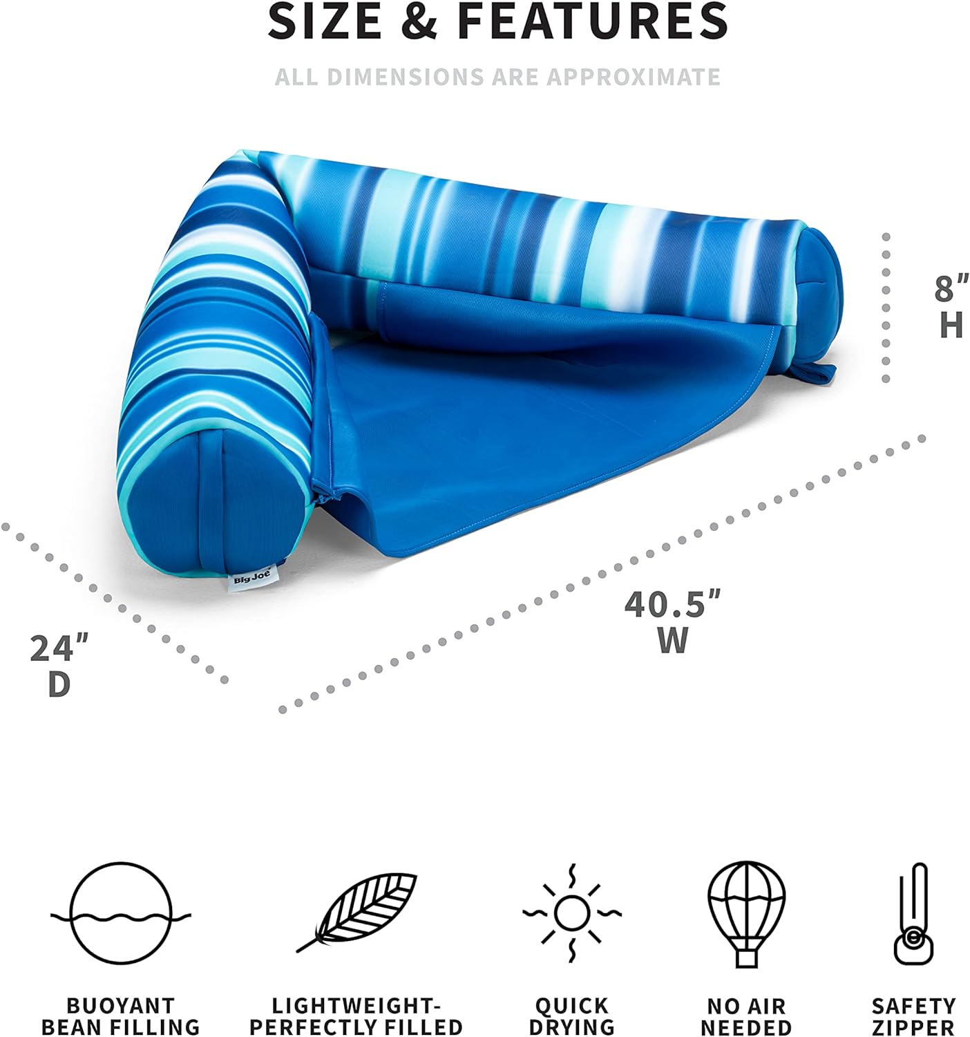 HotBig Joe Noodle Sling No Inflation Needed Pool Seat with Armrests, Blurred Blue Double Sided Mesh, Quick Draining Fabric, 3 feet