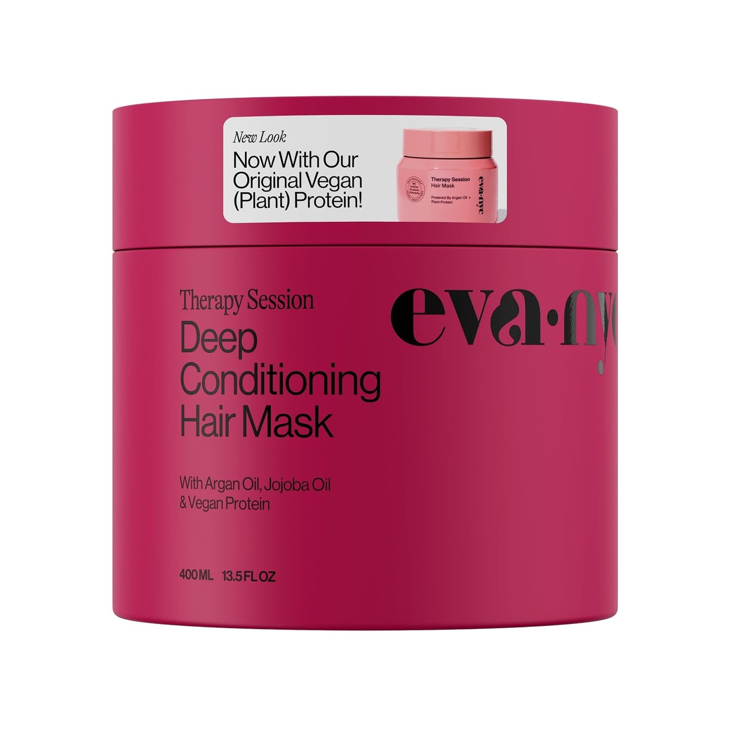 HotEva NYC Therapy Session Deep Conditioning Hair Mask with Vegan Protein, Jojoba Oil + Argan Oil - Hydrate, Soften + Repair Hair Strength - Sulfate Free - Warm Vanilla Scent - 13.5 fl oz