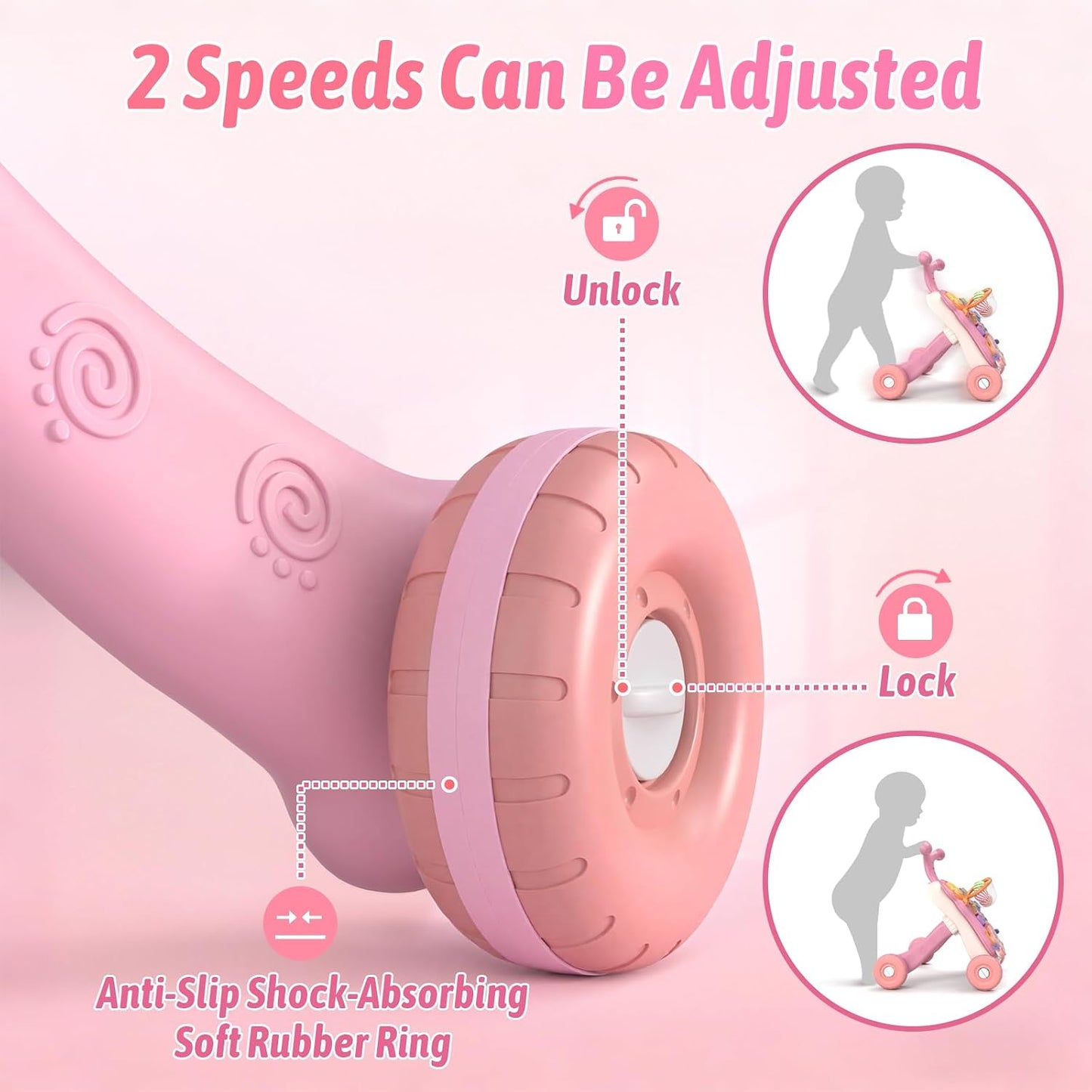 Hot QDRAGON 3 in 1 Baby Walker and Activity Center for Girl, Learning to Walk, Sit to Stand, Early Educational Push Toys with Music Panel for Infant Toddler 12+ Months Pink
