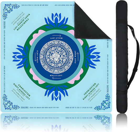 HotBlue Mahjong Mat for Table, American Mahjong Mat with Printed Rules, 31.5" x 31.5", Anti-Slip, Noise-Reducing Table Cover for Mahjong, Poker, Board Games, Dominoes, and Card Games.